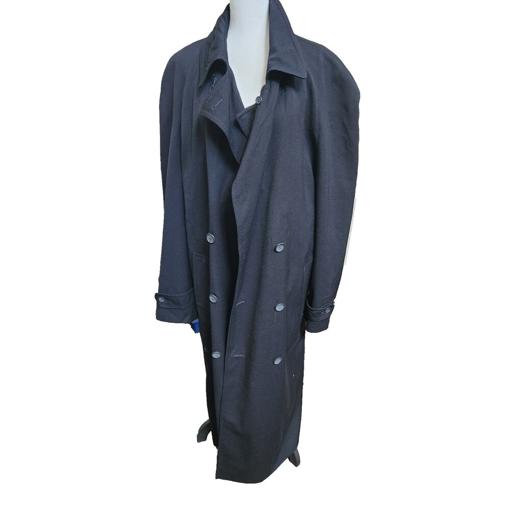 Mr Alan Boston Black Wool Trench Coat Size 42L Vintage